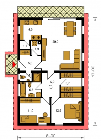 Spiegelverkehrter Entwurf | Grundriss des Erdgeschosses - BUNGALOW 153
